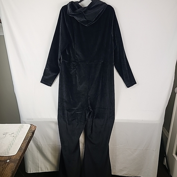 NEW Fabletics Plush Rib Hooded Black Zip One Piece Wide Leg Jumpsuit Size XXL - Picture 7 of 8